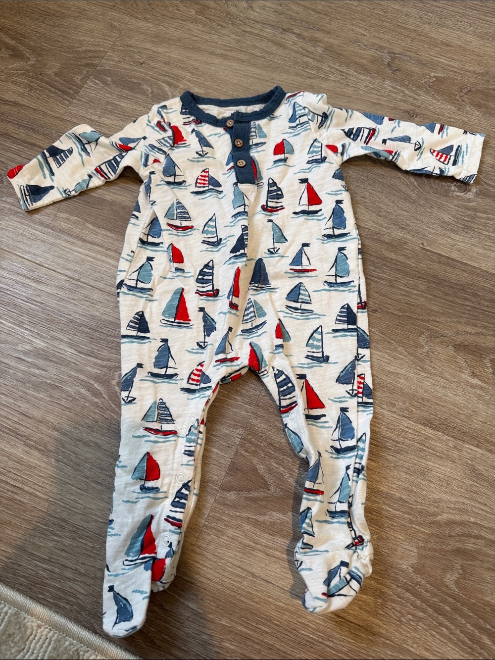 🆕Mud Pie Nautical Sailboat Footed One-Piece - Navy, Red, Cream